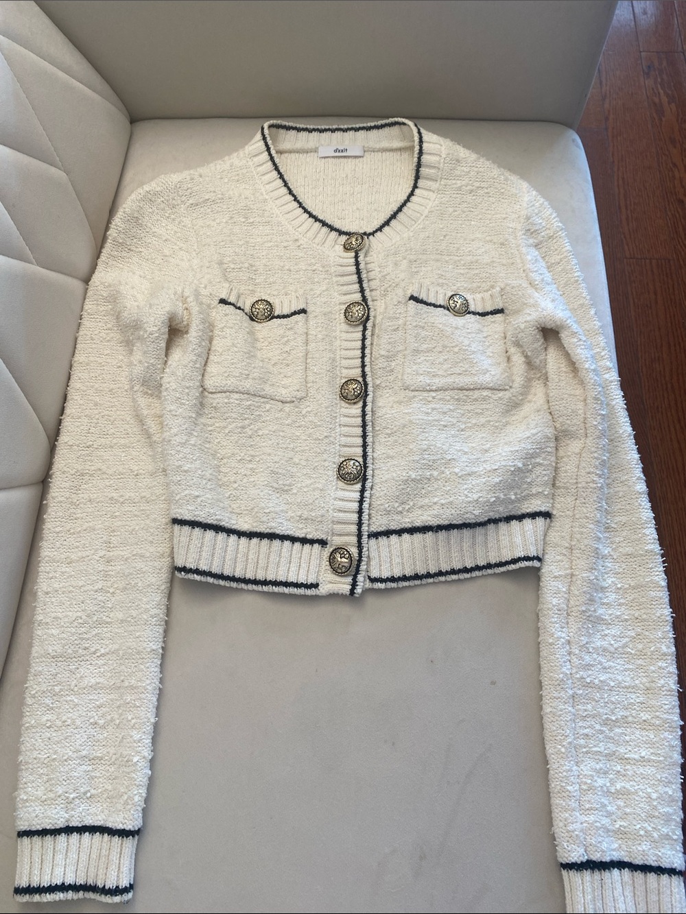 Women's Cream Tweed Button-Front Cardigan Jacket
